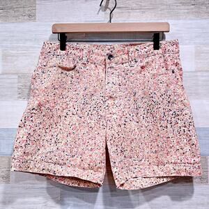 Calvin Klein Jeans Floral Midi Denim Shorts Beige Mid Rise Stretch Womens 6 28